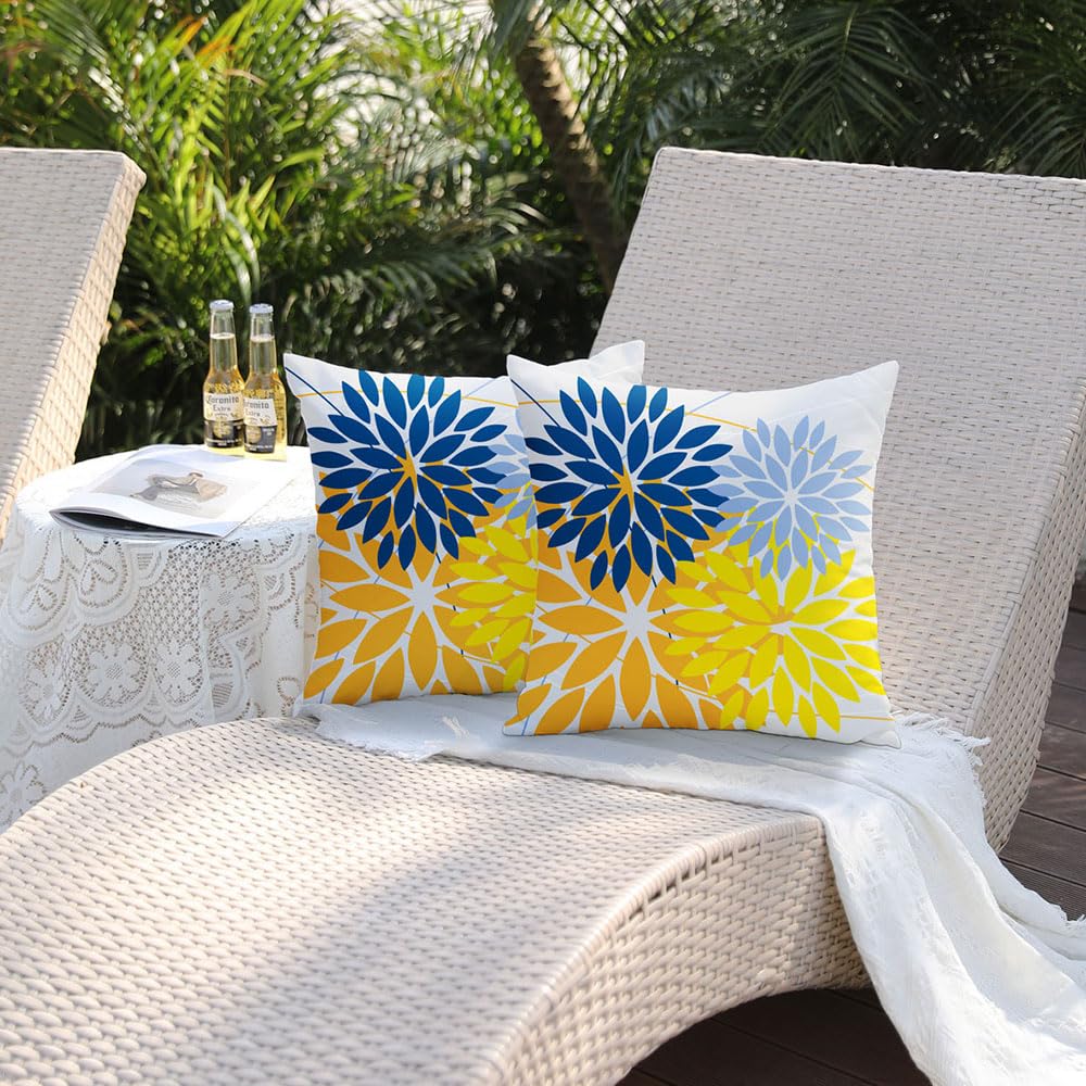 DFXSZ Outdoor Waterproof Throw Pillow Cover Blue Yellow Close-up