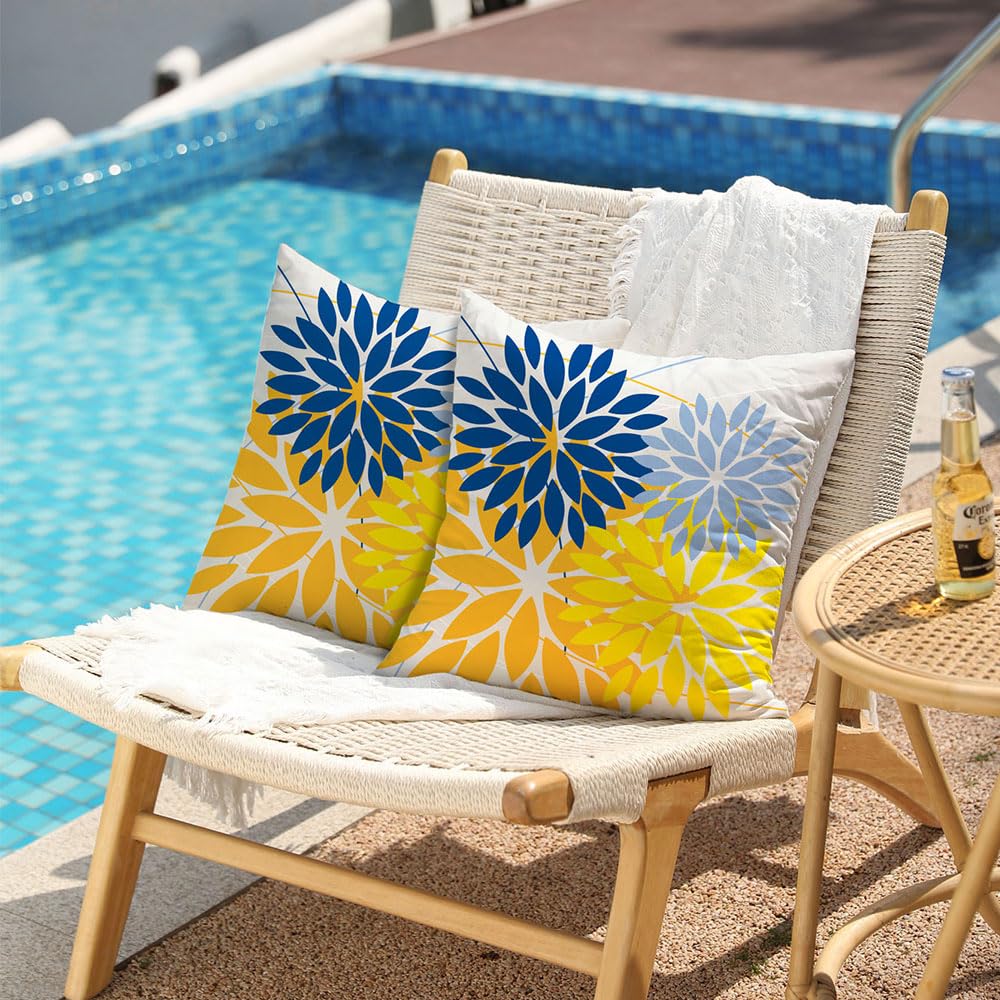DFXSZ Outdoor Waterproof Throw Pillow Cover Blue Yellow Side View