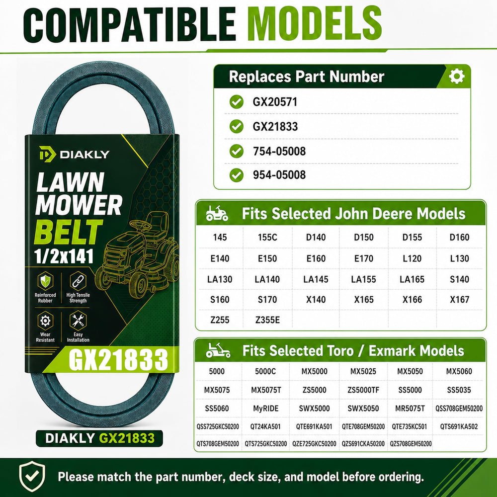 DIAKLY GX21833 Drive Belt installed on a John Deere mower