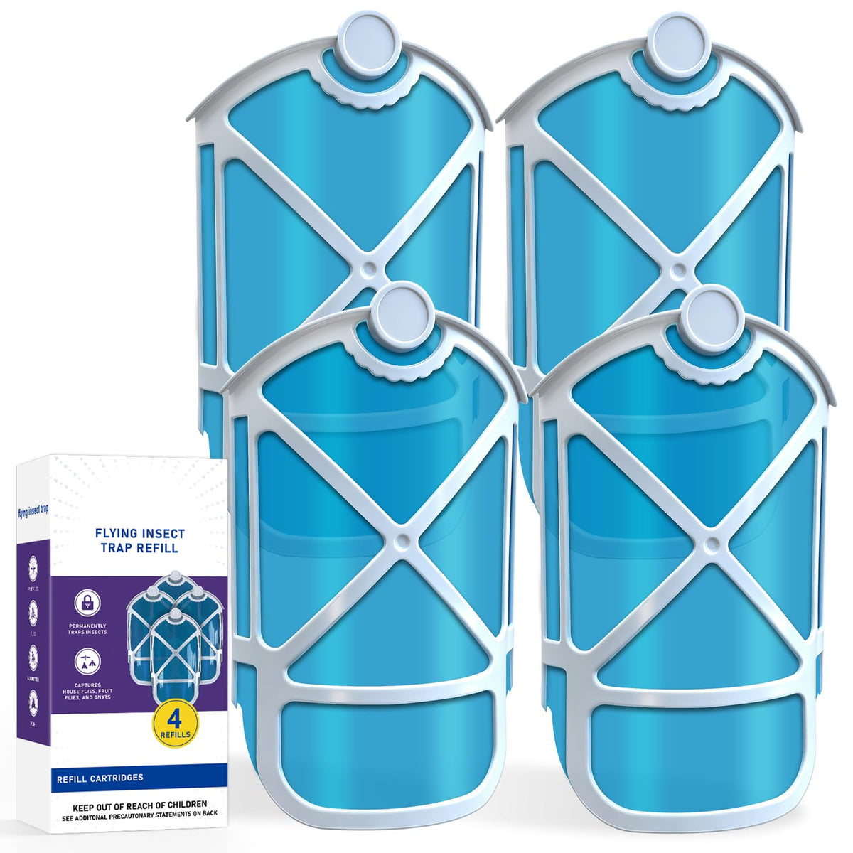 Dickinda 4 Pack Refill Cartridges for Flying Insect Traps, Blue packaging