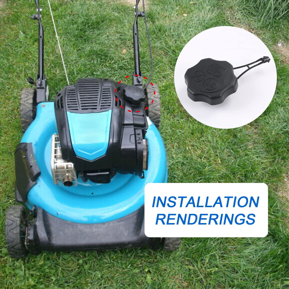 DICMIC gas cap being installed on a lawn mower