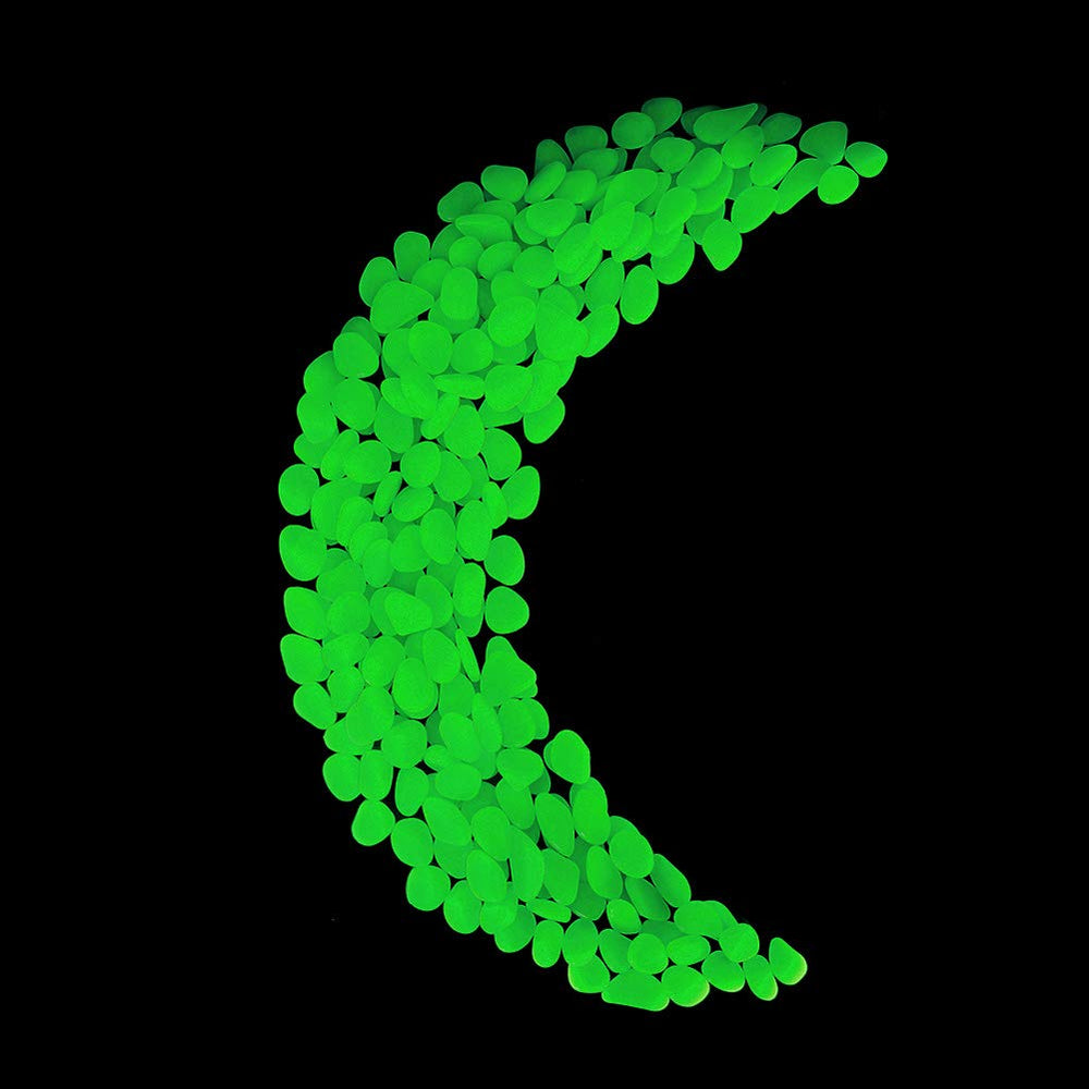 Different angles of GLOCARNIVAL Glow Pebbles Green 0.7-0.9 inch size