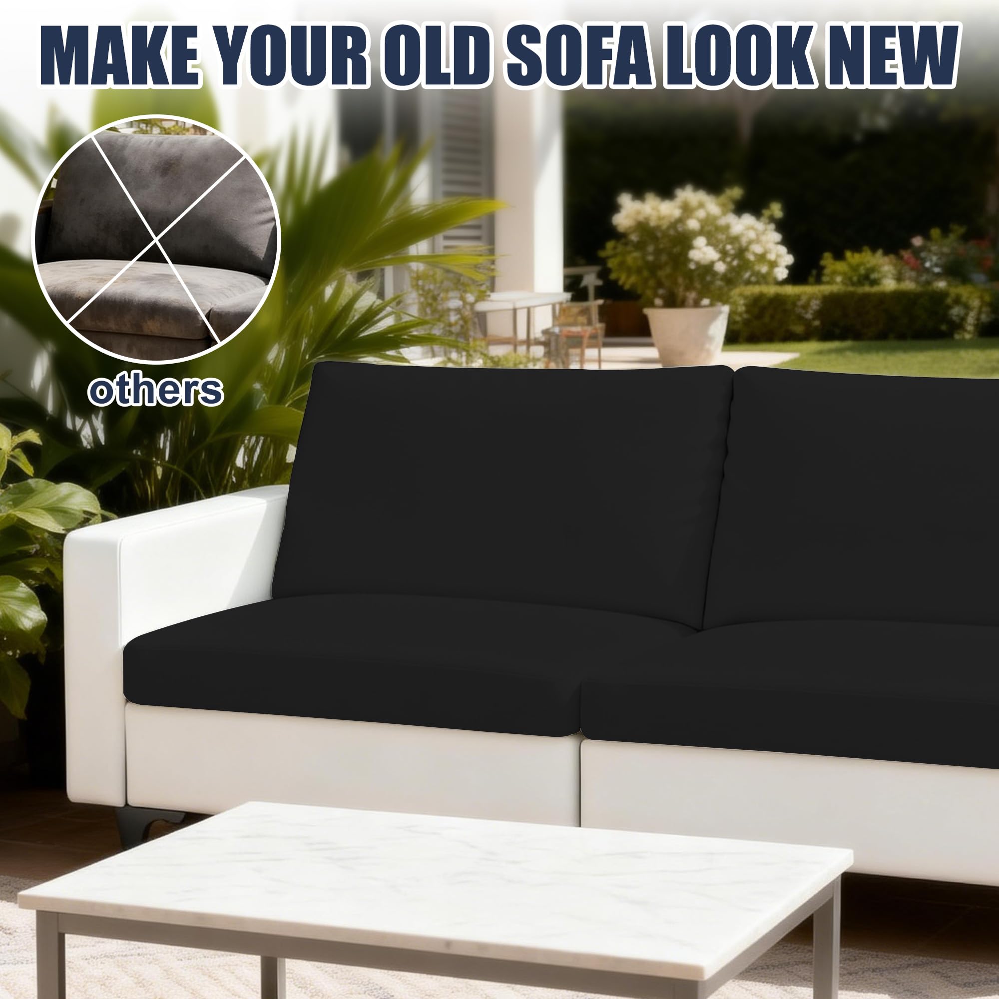 Different angles of SUKAIKEQA 4PCS cushion covers in black