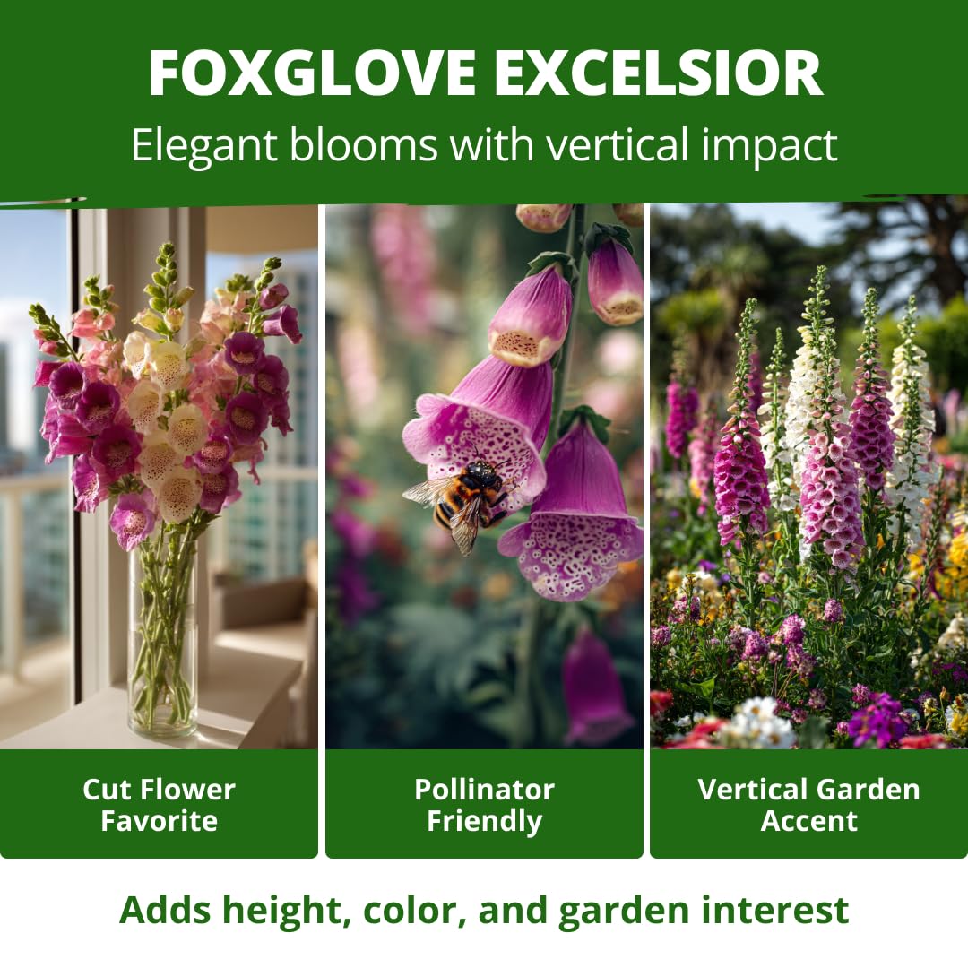 Different colour variations of Excelsior Foxglove flowers