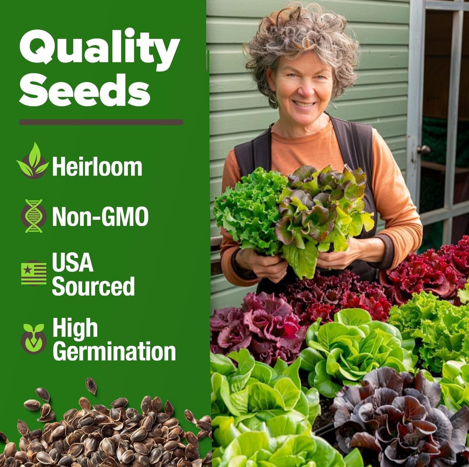 Different lettuce seeds including Romaine and Iceberg