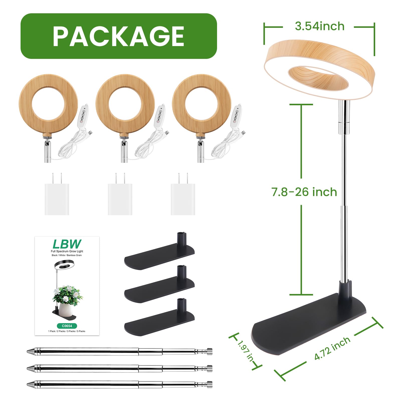 Different light color options of LBW grow light displayed