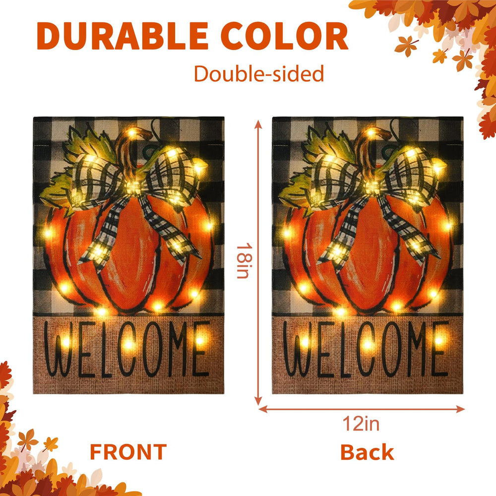 Different lighting modes displayed on the Thanksgiving garden flag