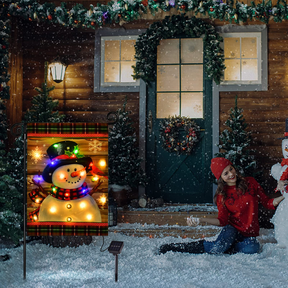 Different lighting modes of snowman garden flag