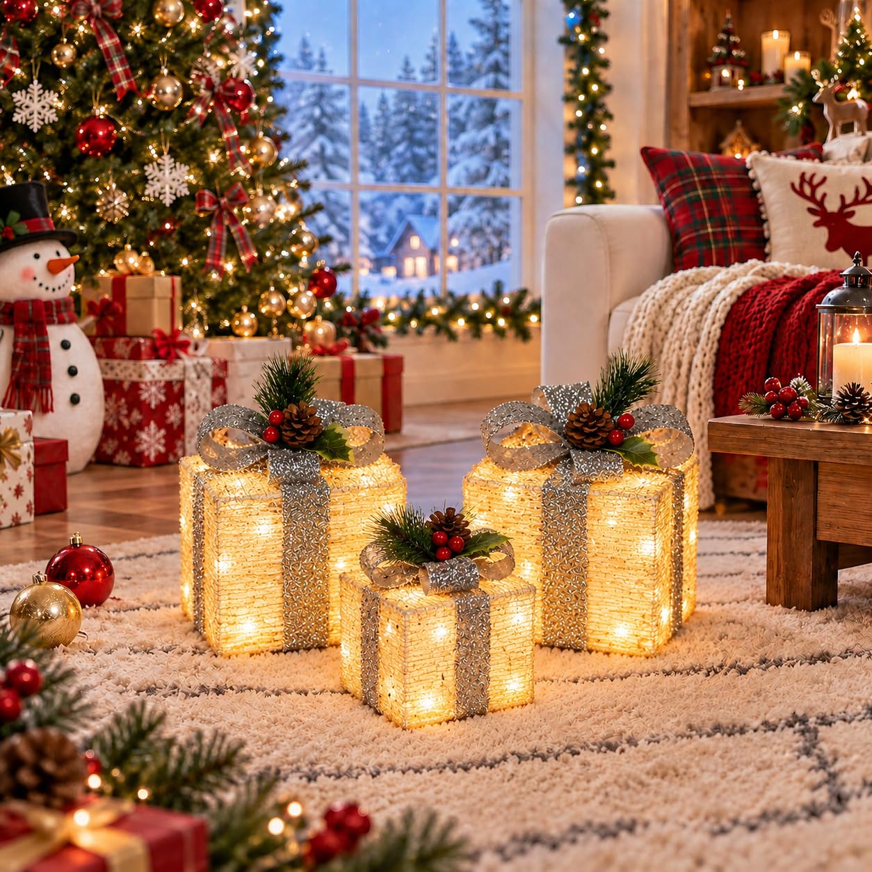 Different sizes of SPRKLINLIN lighted gift boxes