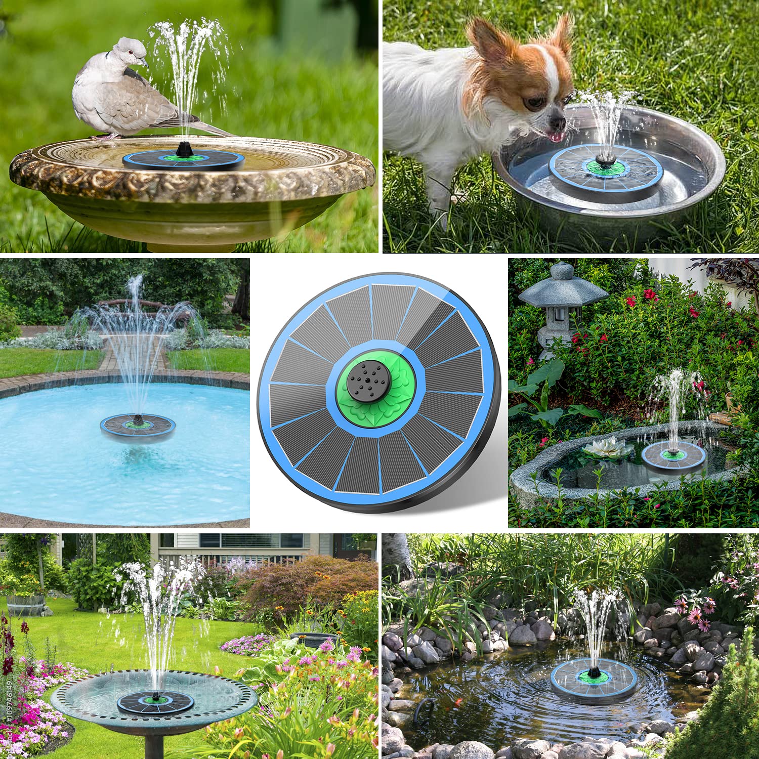 Different spray styles of Yzert Solar Fountain