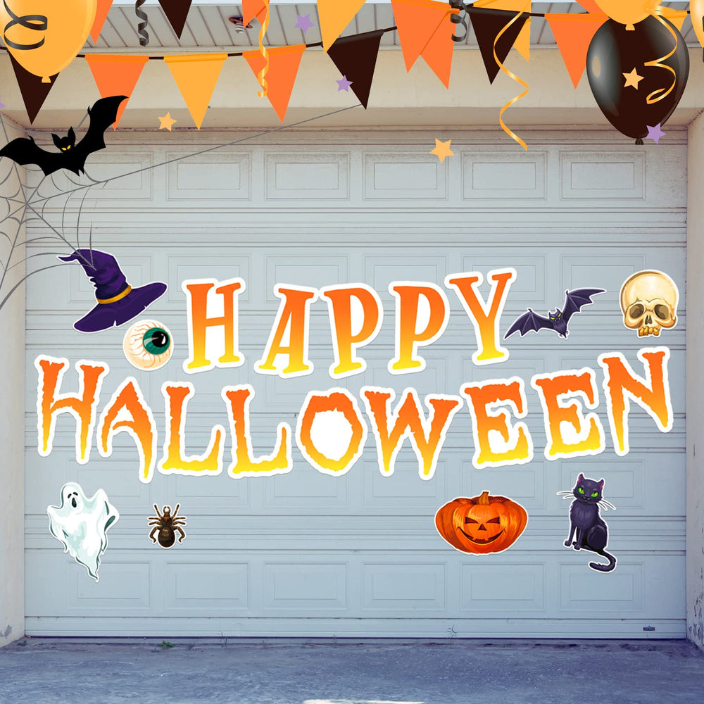 Different styles of BBTO Halloween garage door magnets on display