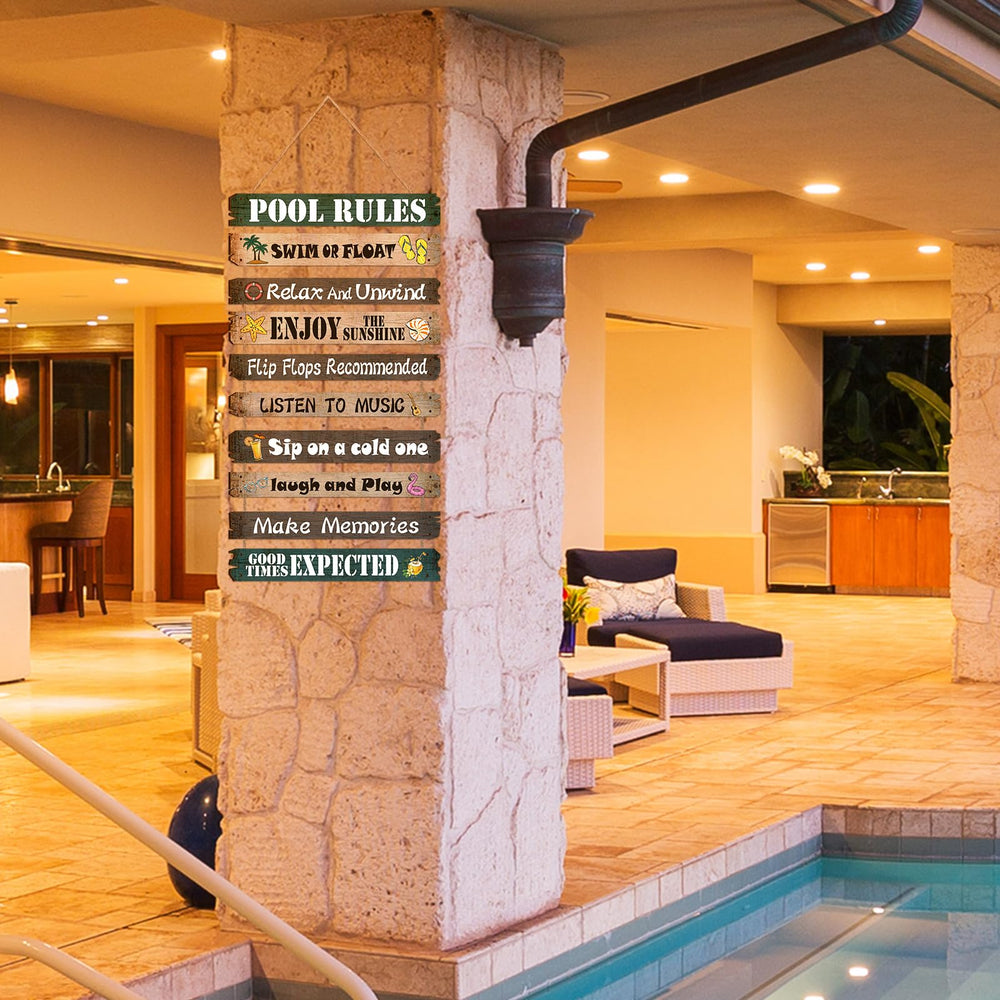 Different styles of Tatuo pool signs displayed together