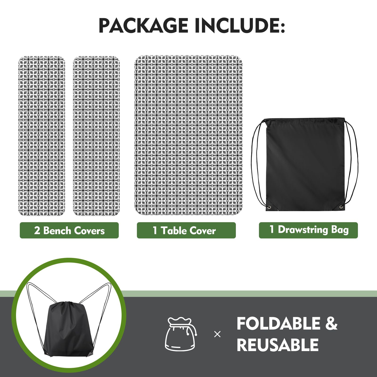 Different styles of Ymomode picnic table covers available for outdoor use