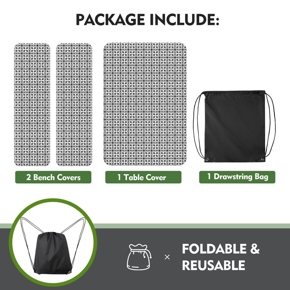 Different styles of Ymomode picnic table covers available for outdoor use