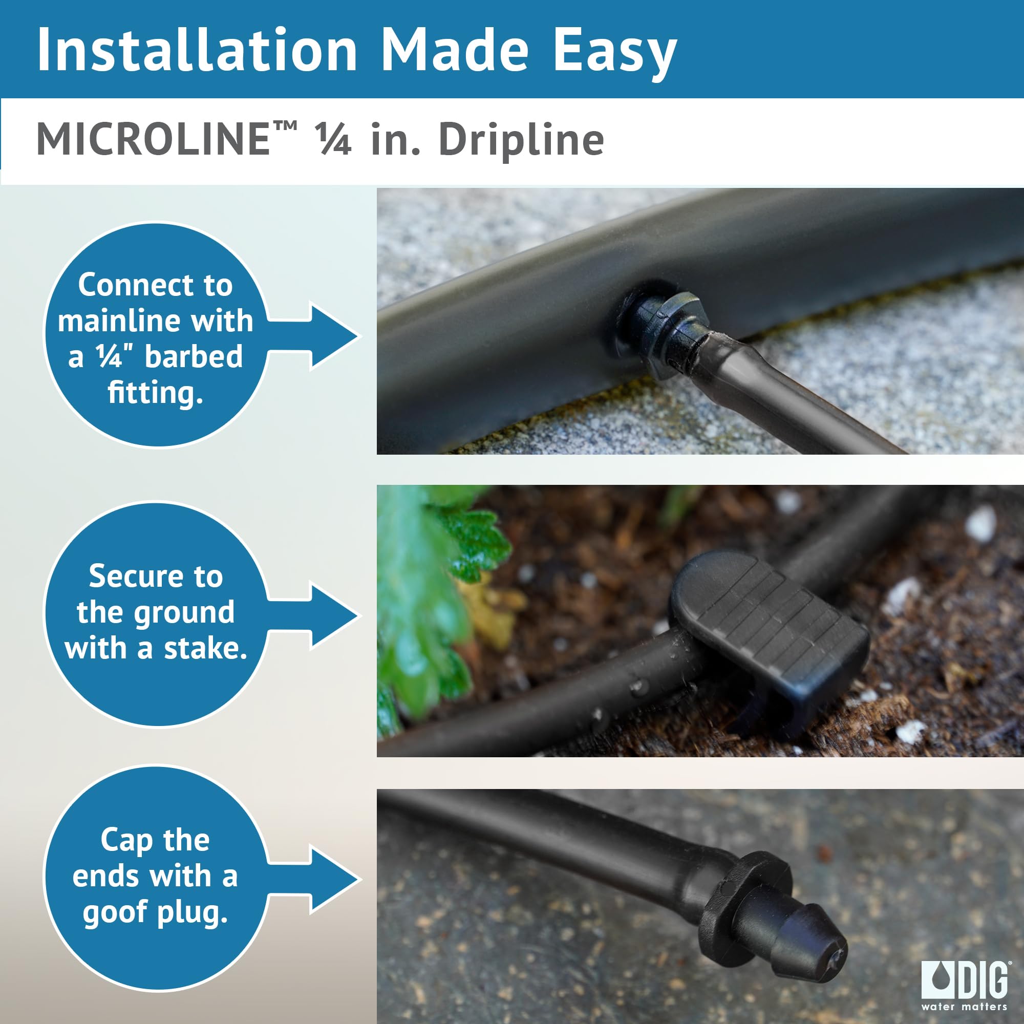 DIG MICROLINE Dripline showing 6” emitter spacing