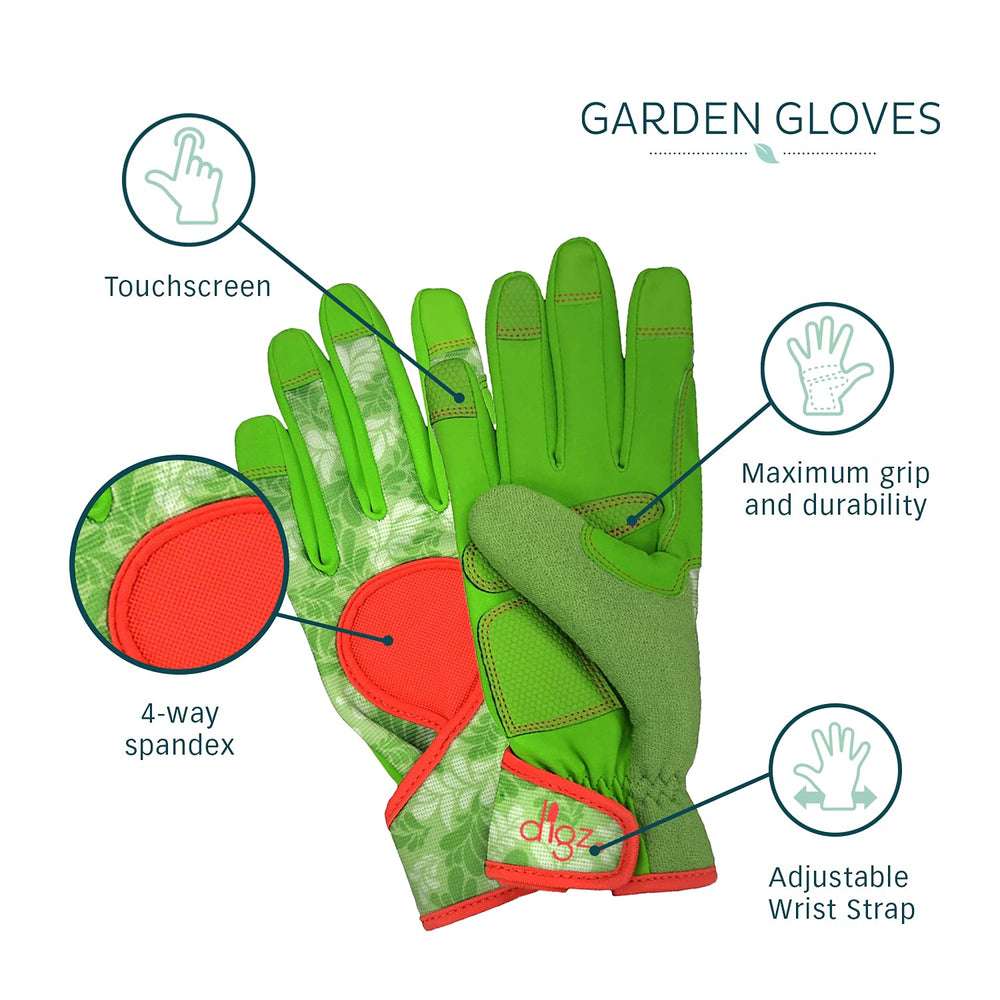 DIGZ Gardening Gloves displayed on a gardening table