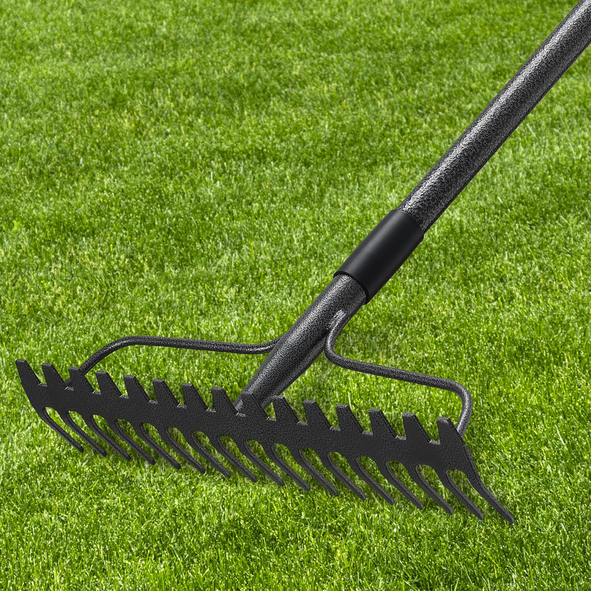 DIIG 77'' Bow Rake front view with 17 tines