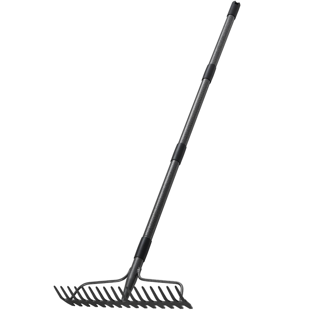DIIG bow rake stored compactly in a garden shed