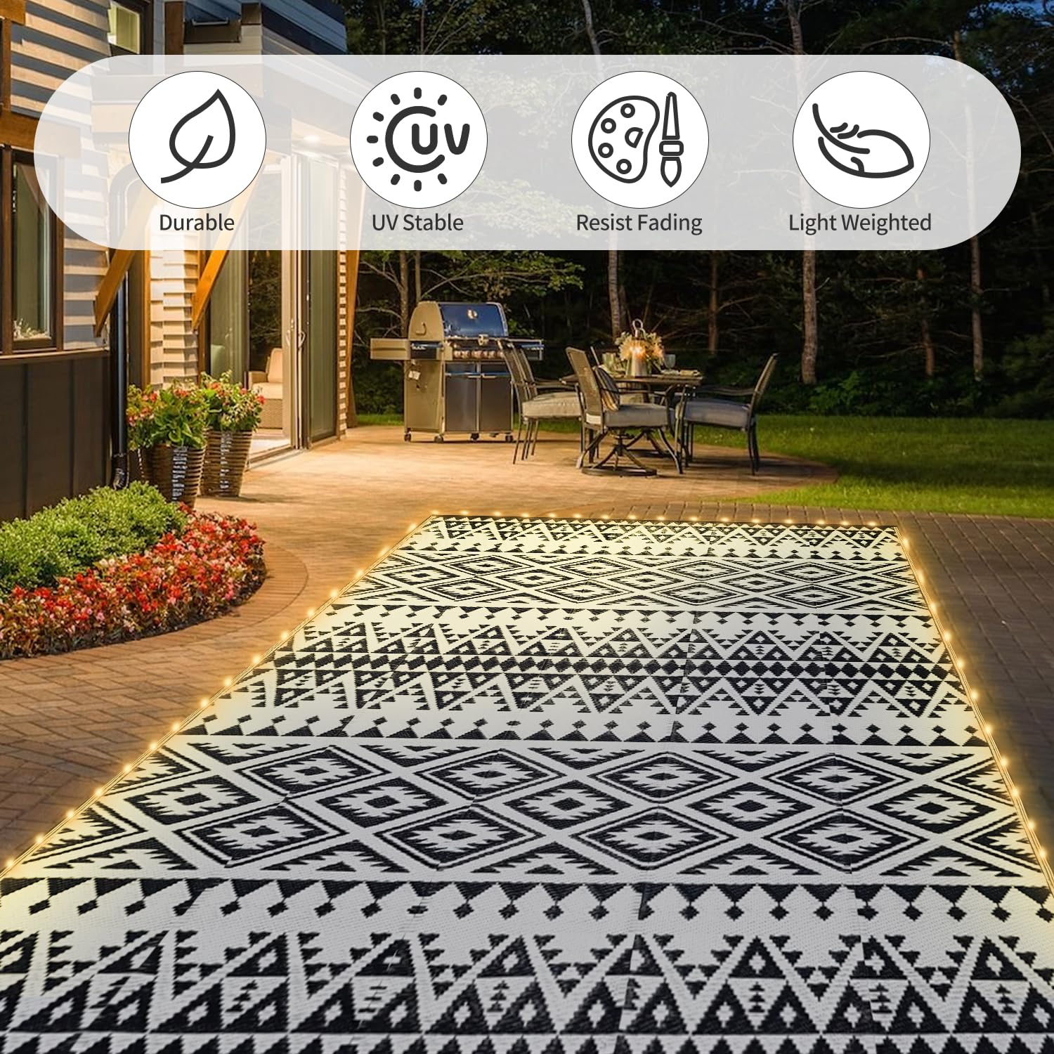 DiiKoo 6x9ft outdoor rug displayed on beach