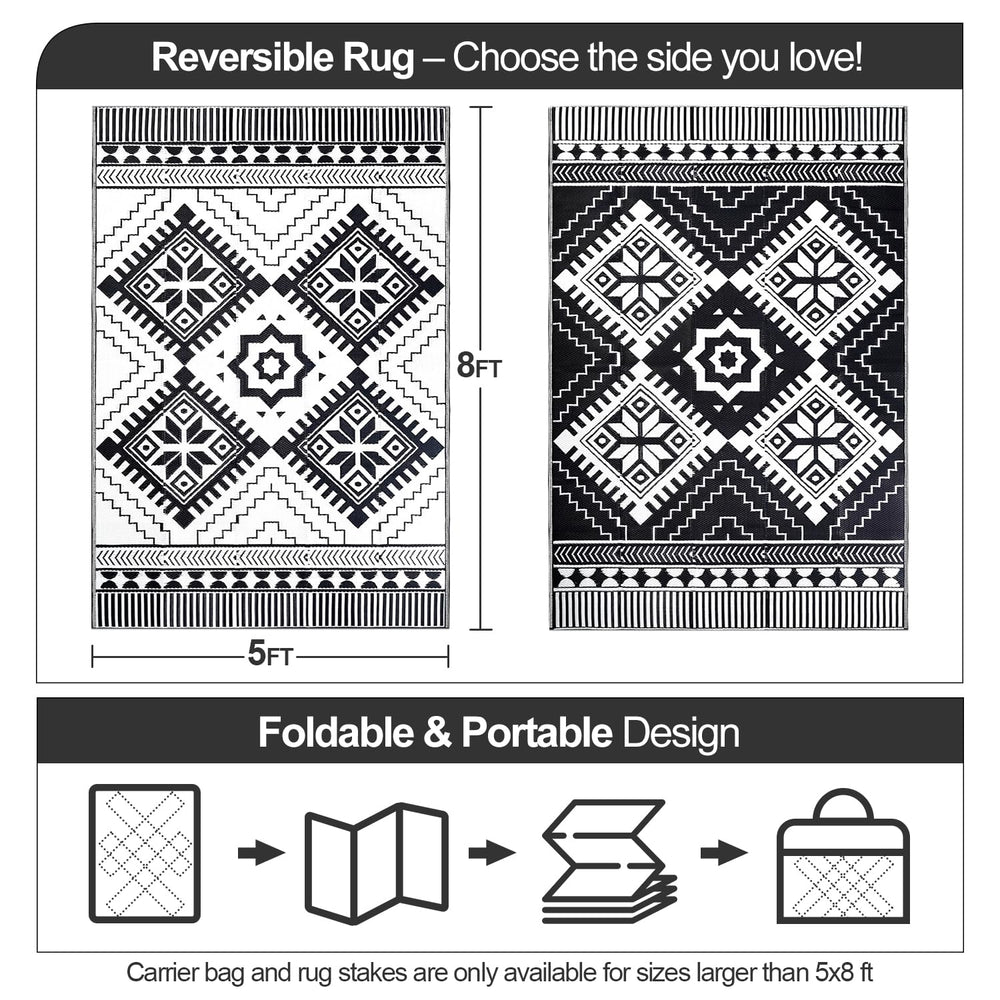 DiiKoo Outdoor Rug 5x8ft rolled up with carry bag
