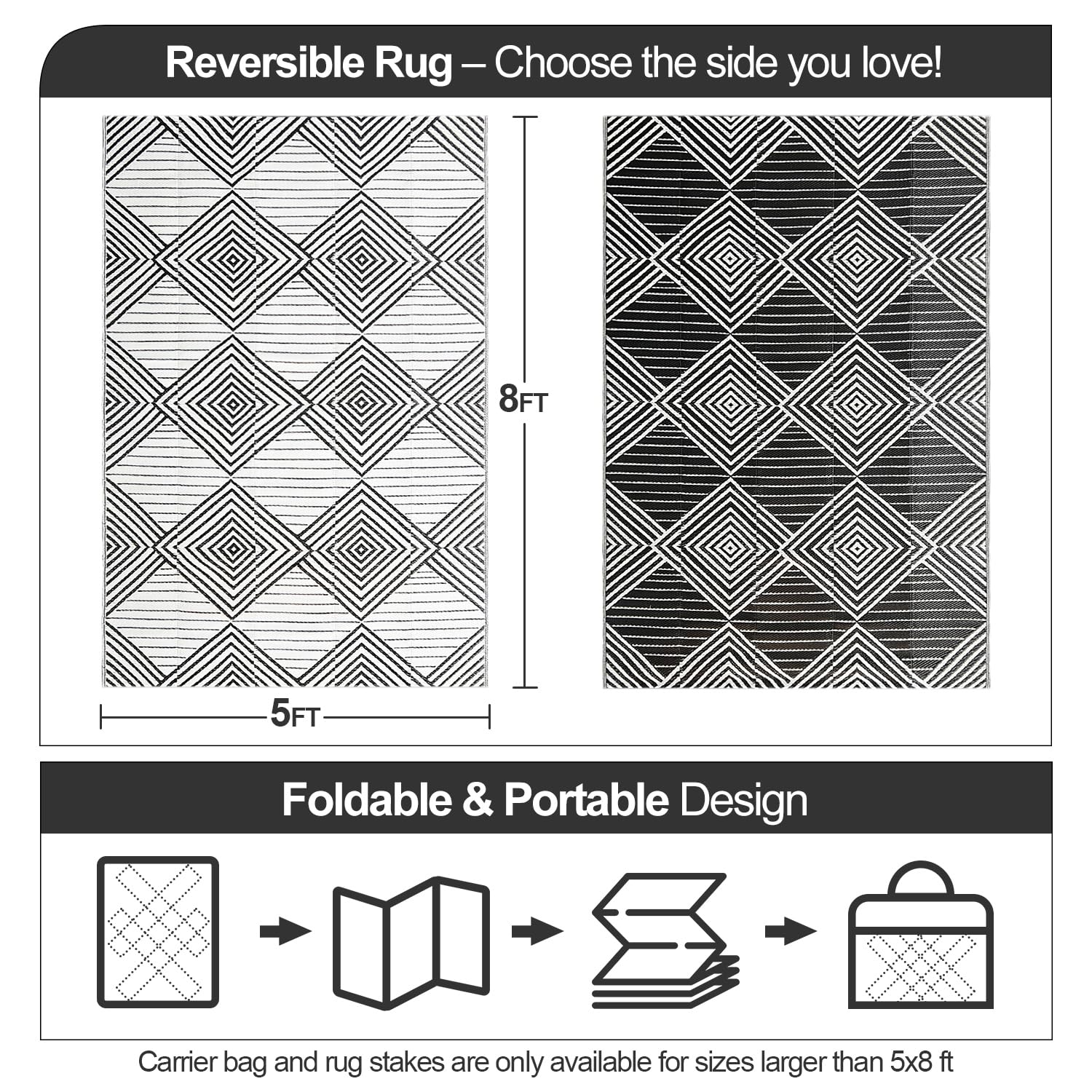 DiiKoo outdoor rug folded with carry bag for easy transport