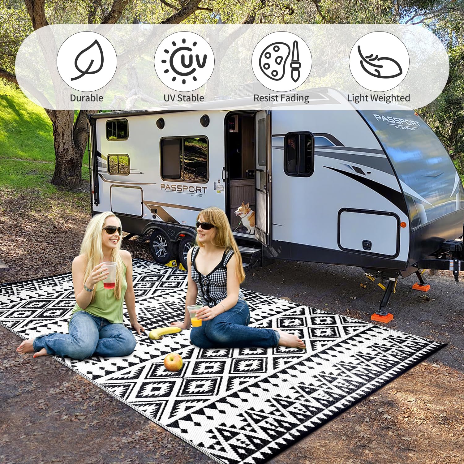 DiiKoo outdoor rug in use at a camping site