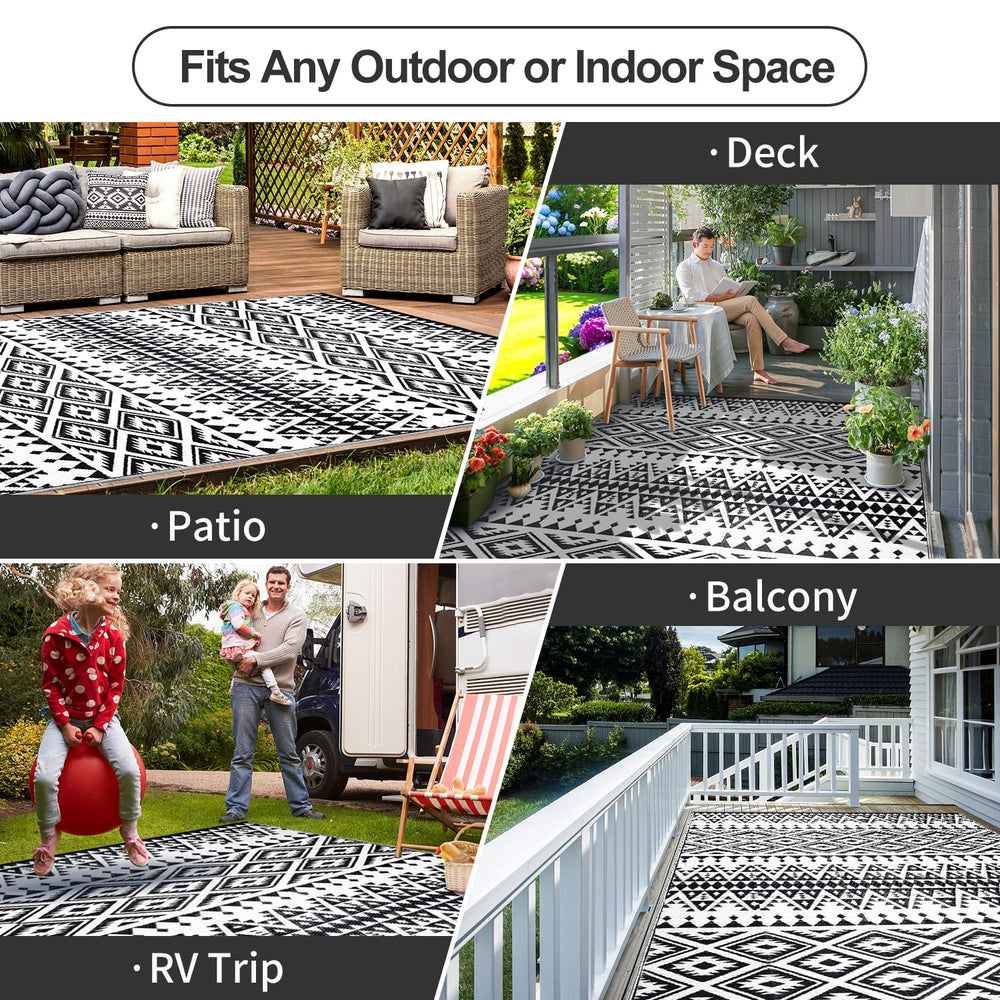 DiiKoo outdoor rug placed on patio with furniture