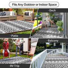 DiiKoo outdoor rug placed on patio with furniture