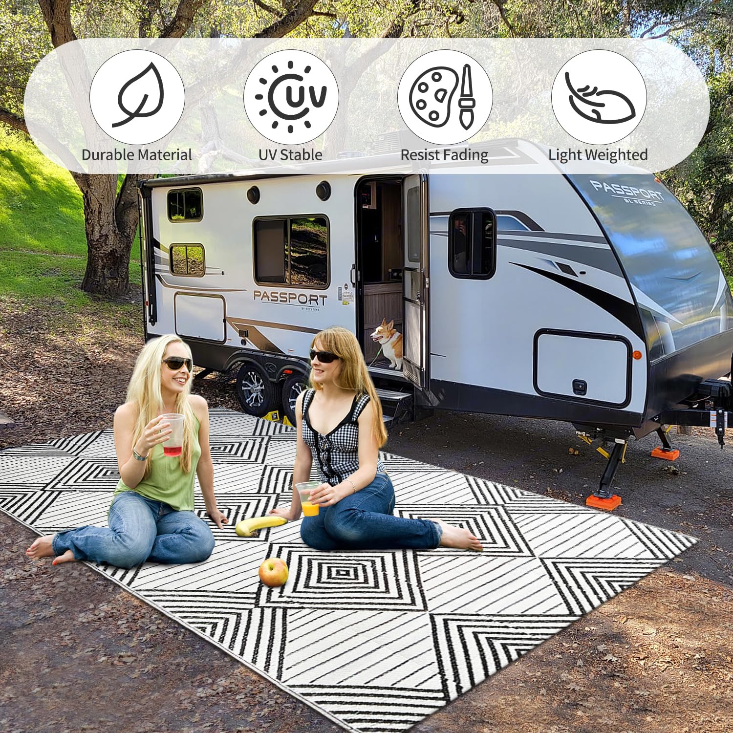 DiiKoo outdoor rug used at a picnic setup with food