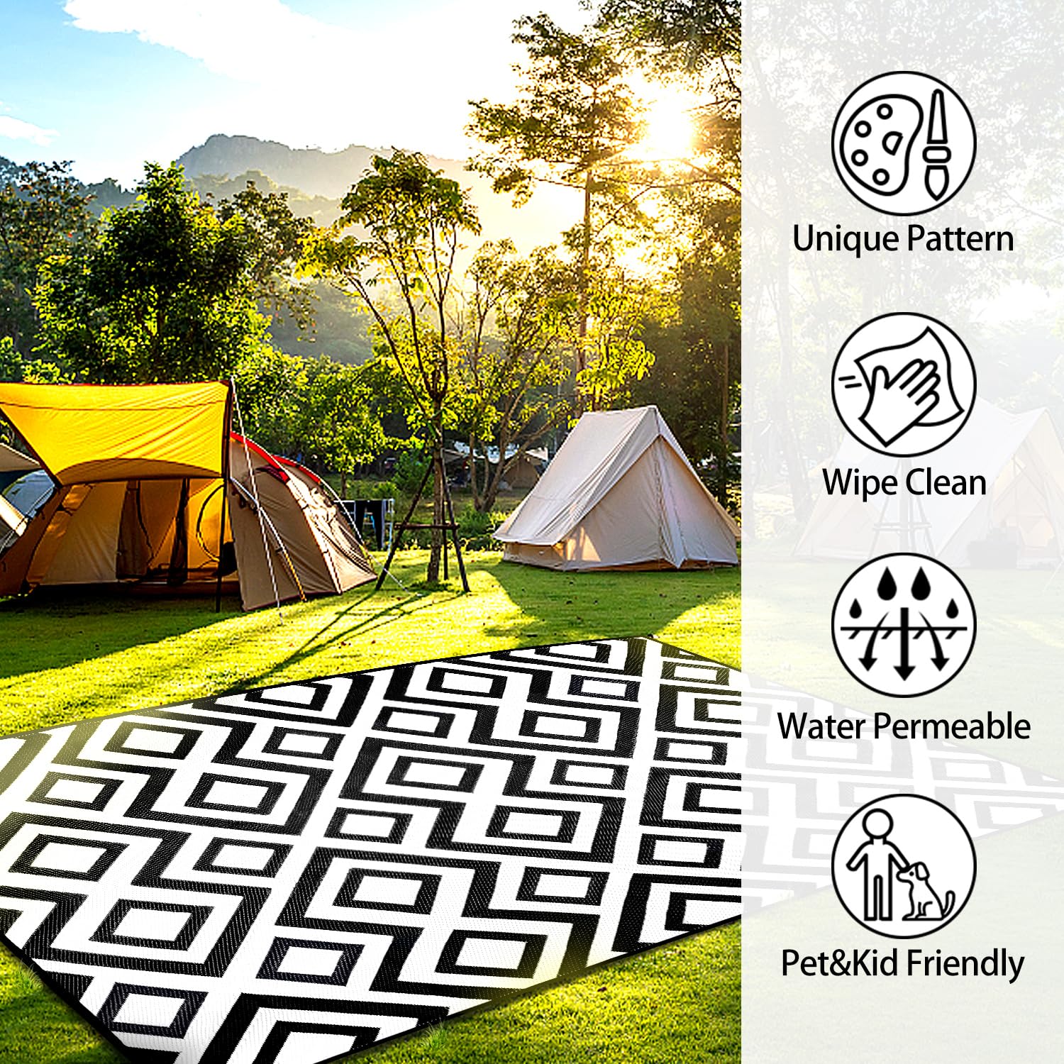 DiiKoo Outdoor Rug with water spray cleaning