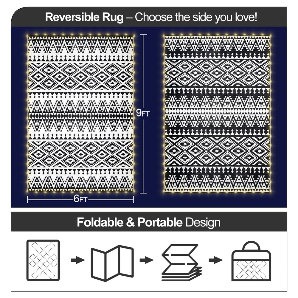 DiiKoo reversible outdoor rug placed on patio
