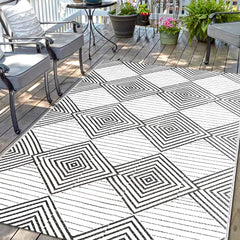 DiiKoo Waterproof Outdoor Rug 5x8ft front view with black and white geometric patterns