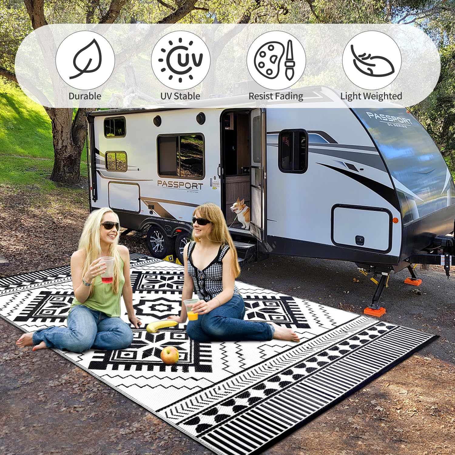 DiiKoo Waterproof Outdoor Rug 8x10ft being used at a picnic setting