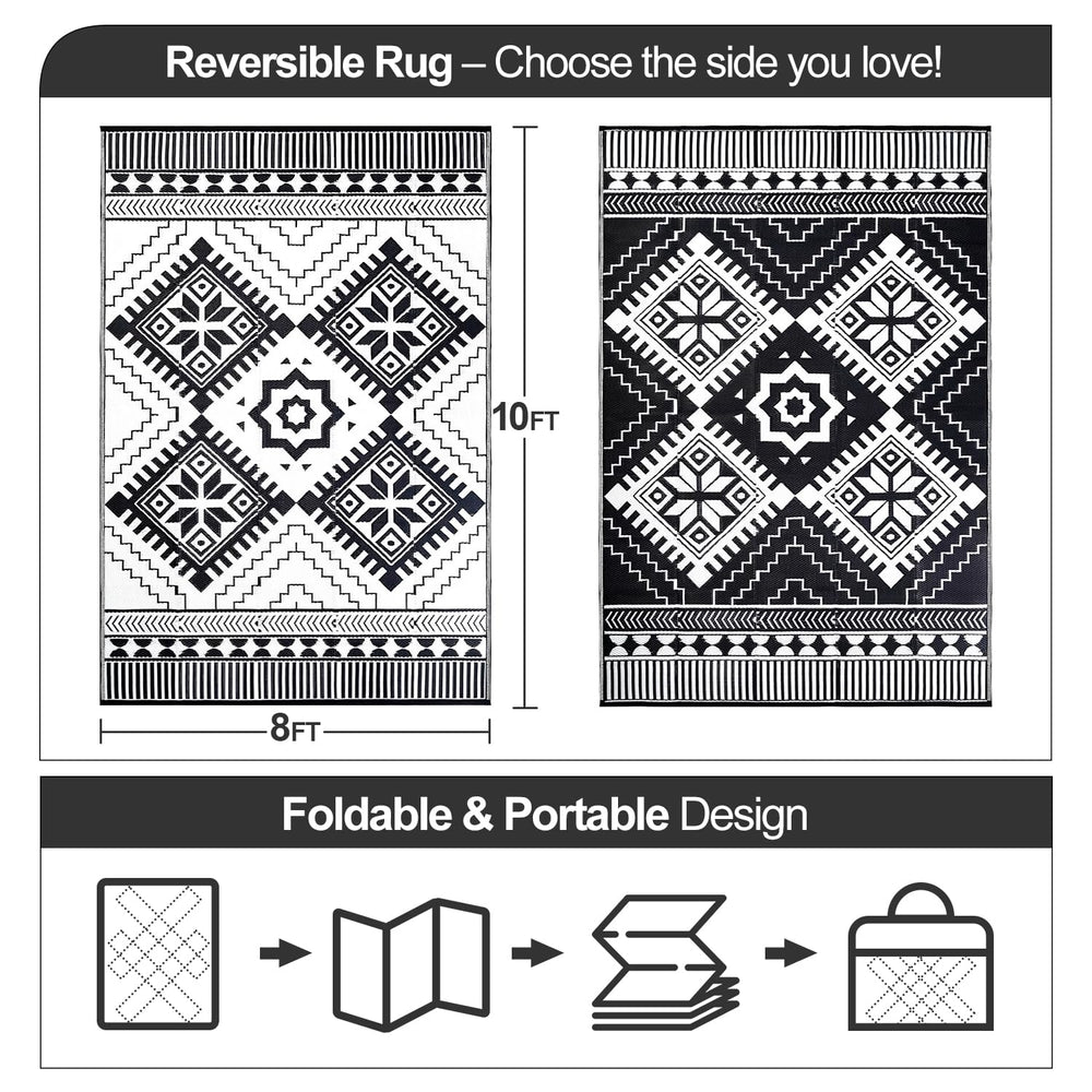 DiiKoo Waterproof Outdoor Rug 8x10ft rolled up with included carry bag