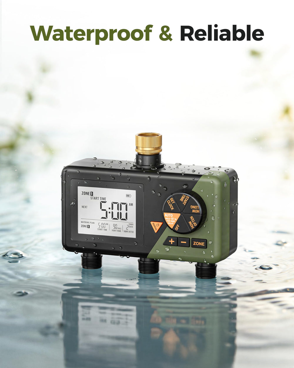 Diivoo Brass 3 Zone Sprinkler Timer during a watering session