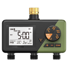 Diivoo Brass 3 Zone Sprinkler Timer front view with large display