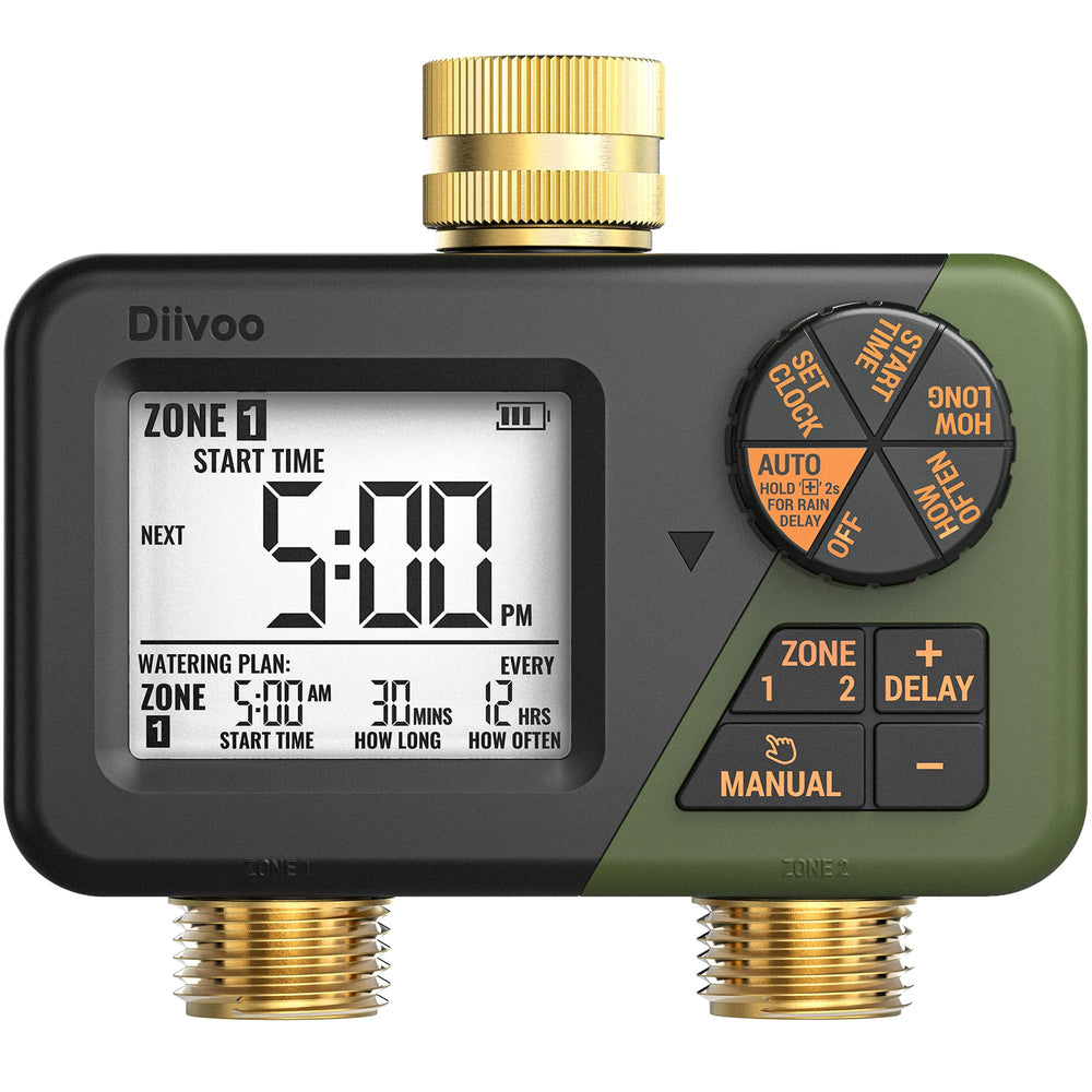 Diivoo Brass Hose Timer front view with large display