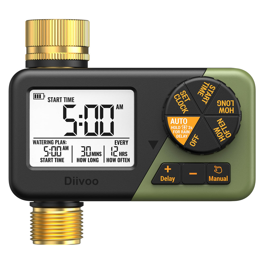 Diivoo Brass Hose Timer top view with large display