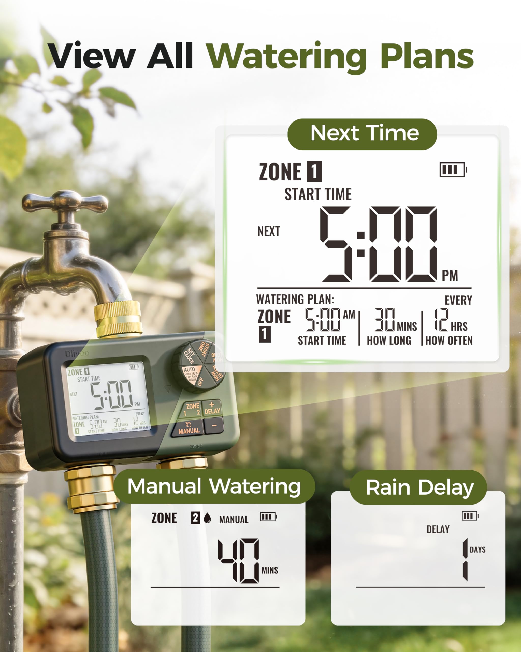 Diivoo Brass Hose Timer with IP66 weather protection