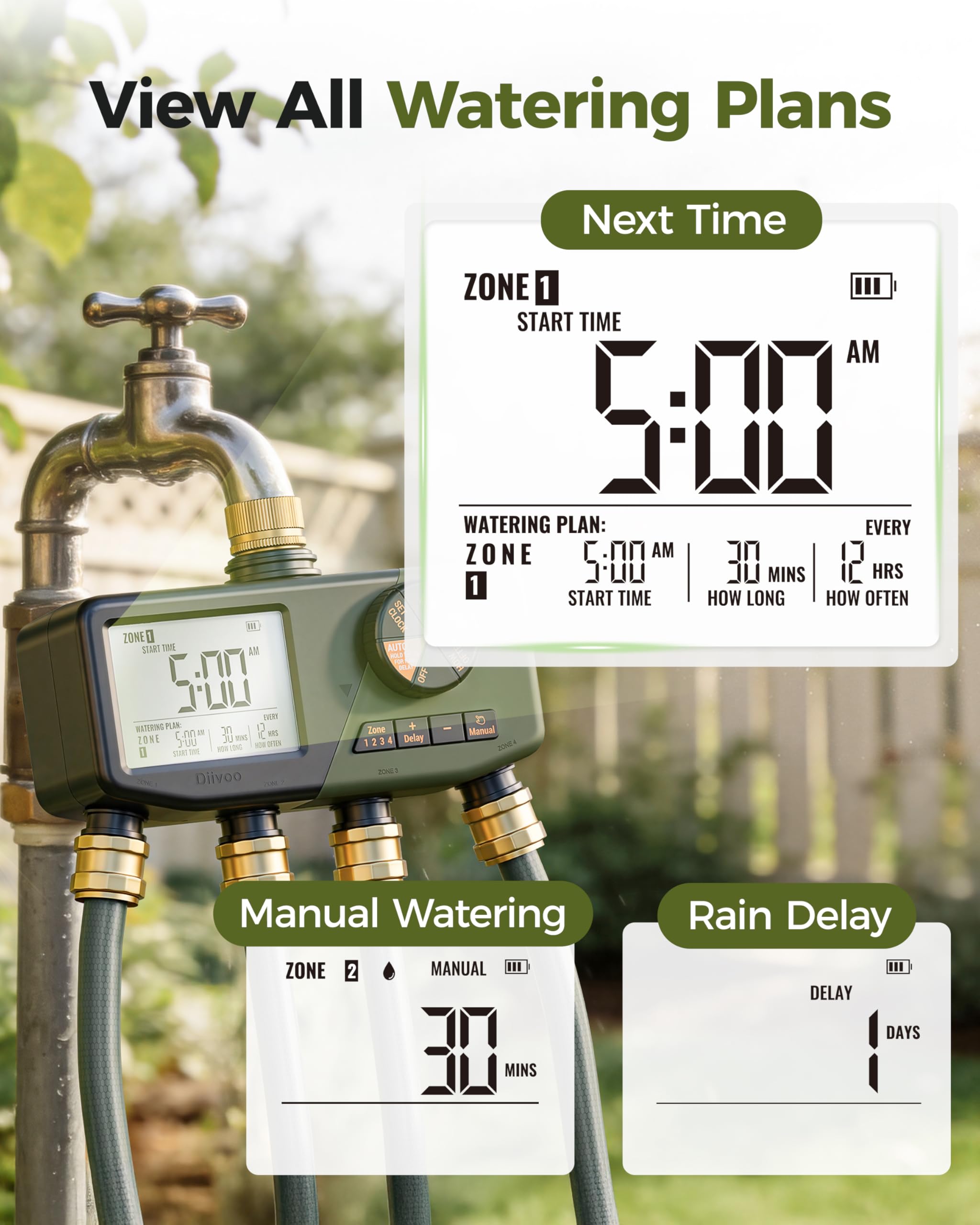 Diivoo sprinkler timer close-up of control buttons