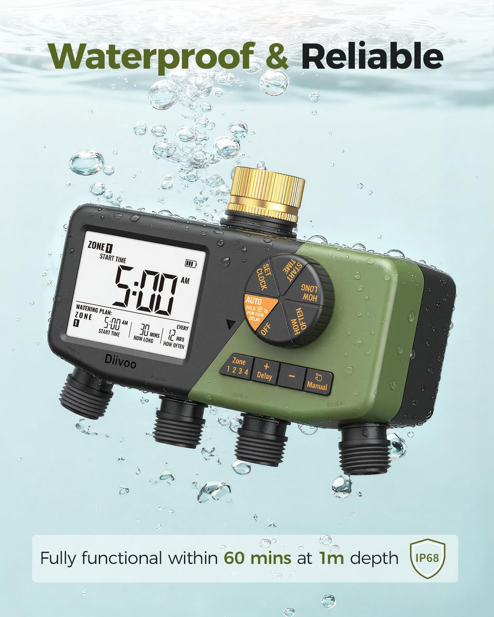 Diivoo sprinkler timer mounted on a garden hose