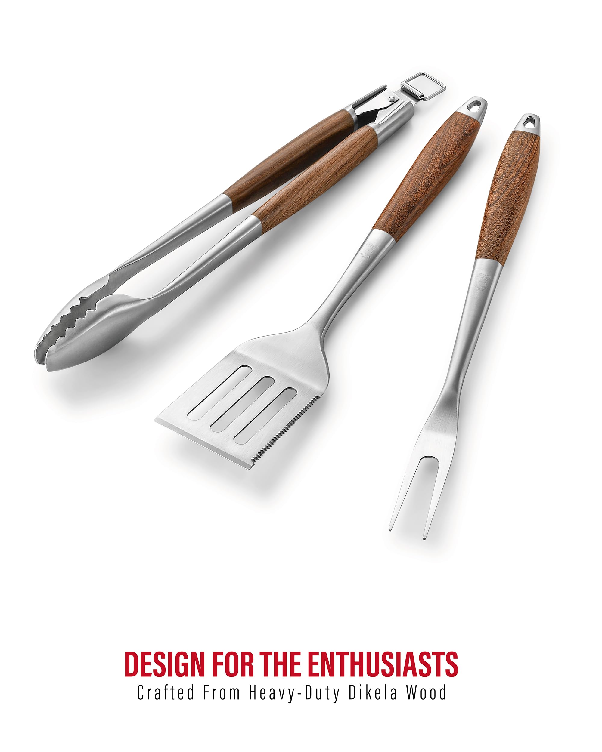 Dikela wood handles close-up on GRILAZ BBQ tools