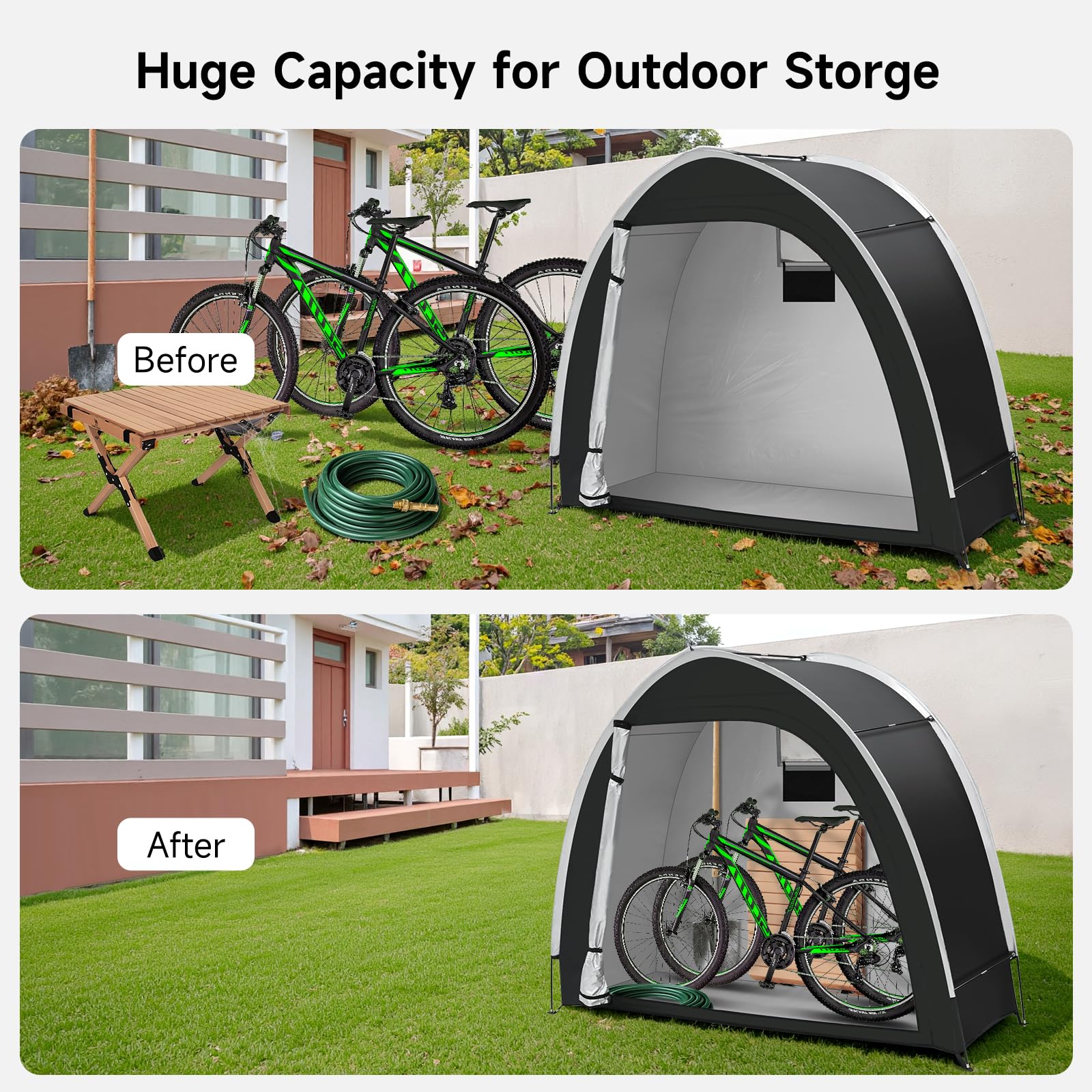 Dikutar Bike Storage Tent compactly folded in carry bag