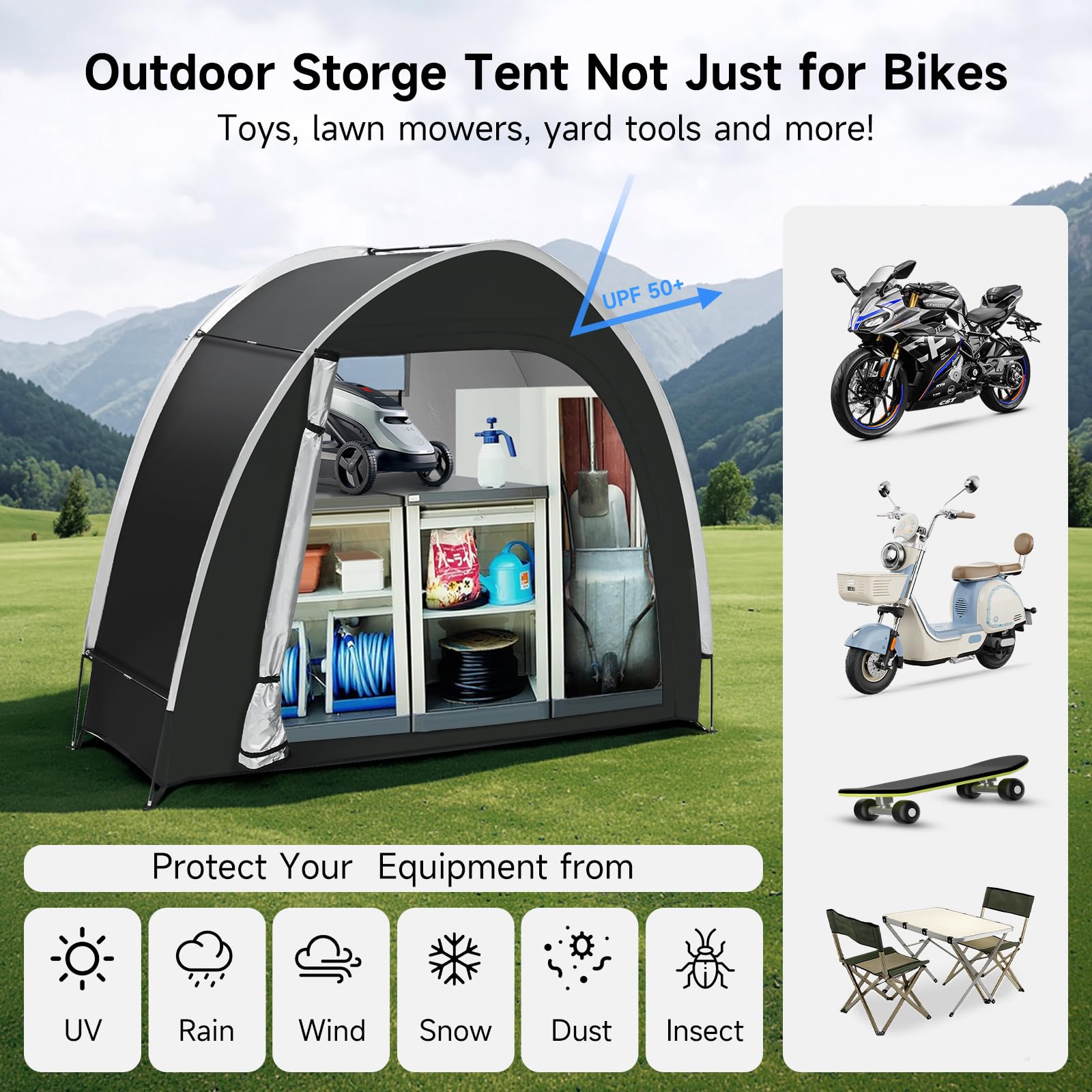 Dikutar tent set up in backyard with secure stakes