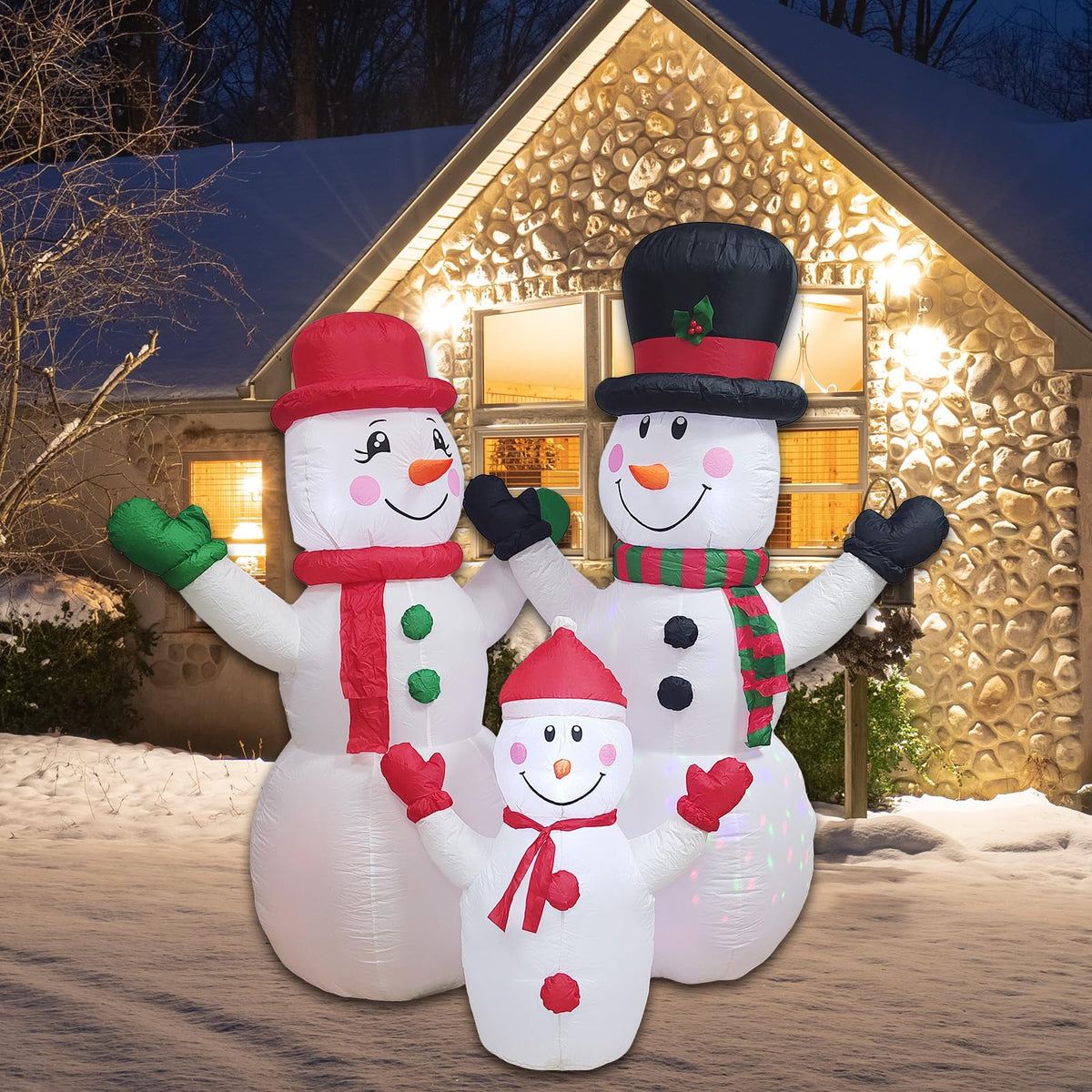 DILENK 7FT inflatable snowman family with colorful lights