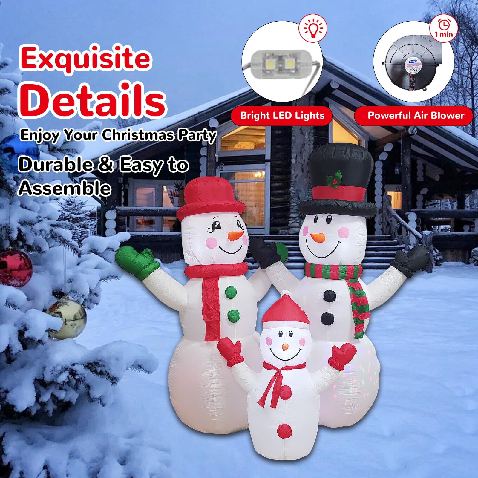 DILENK inflatable snowman family illuminated at night