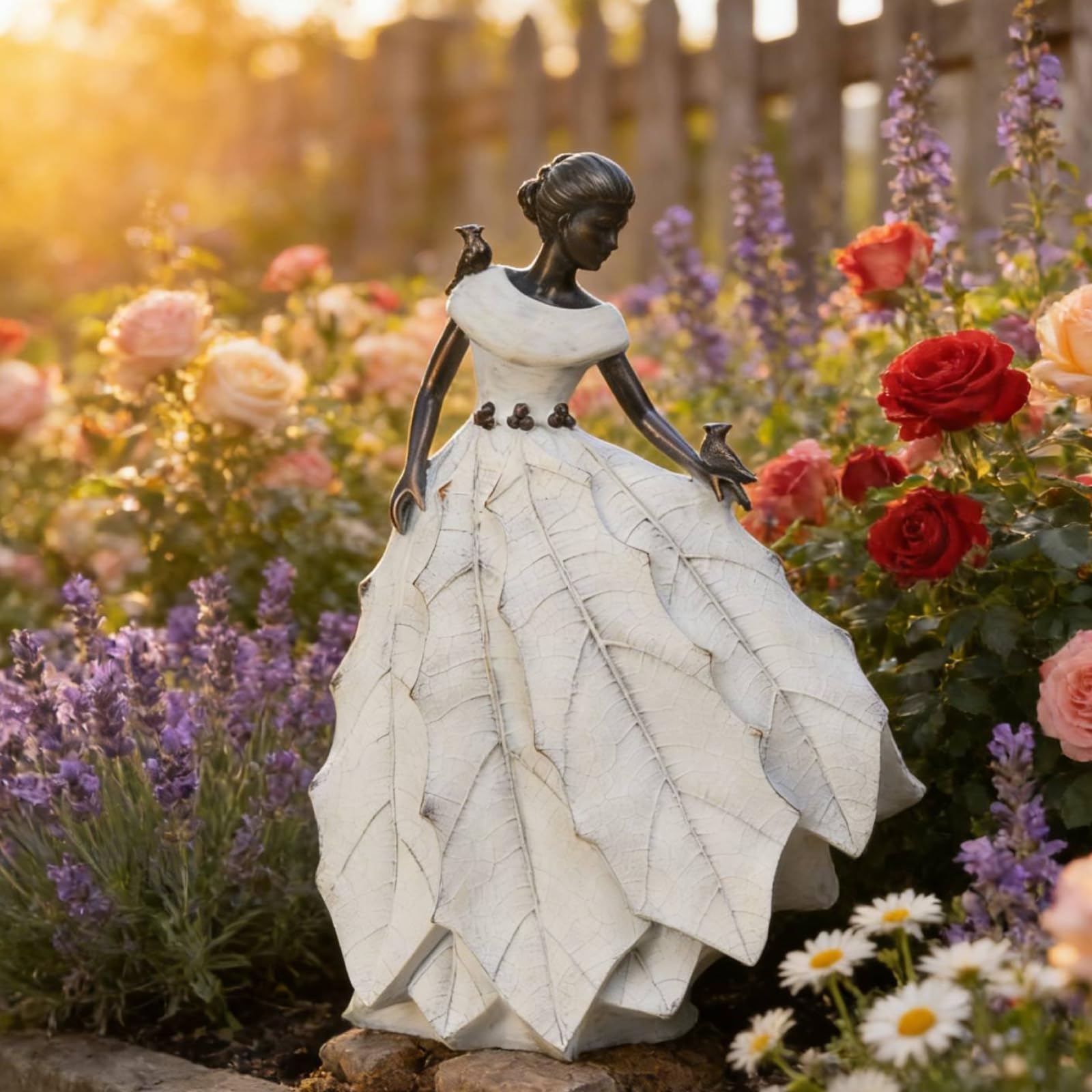 DiliComing Fairy Garden Statue 14.5 inch white resin side view