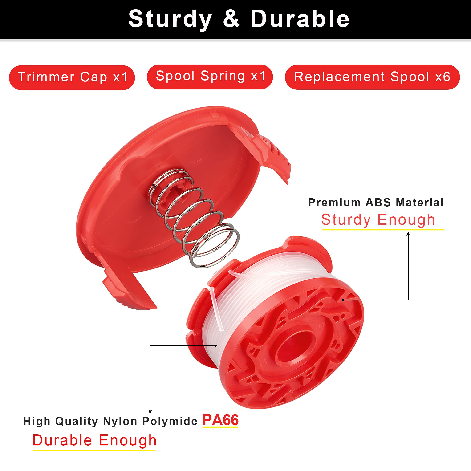 Dilsuaco String Trimmer Spool Line 0.065" spool cap and spring