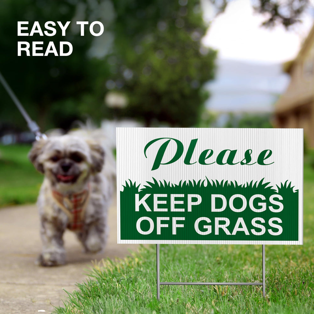DIMARONGTON Keep Dogs Off Grass Sign displayed on a lawn
