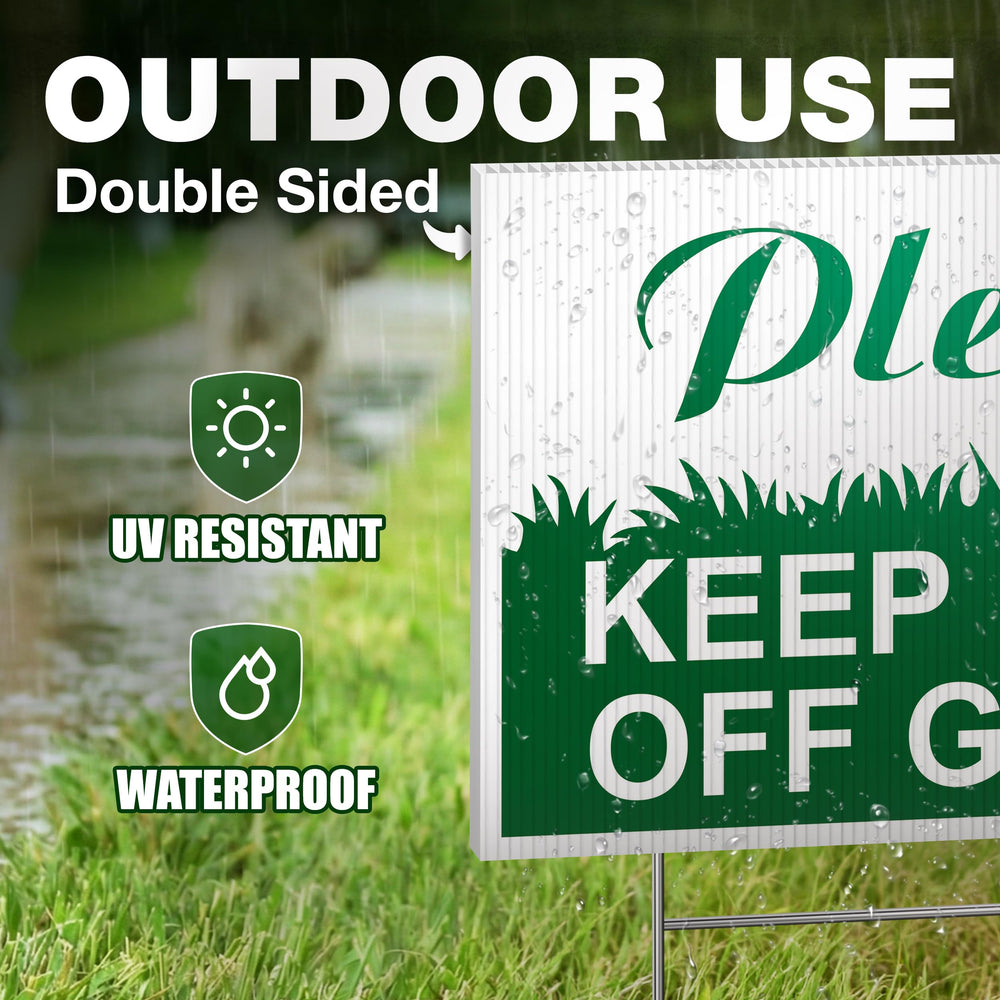 DIMARONGTON Keep Dogs Off Grass Sign in a garden setting